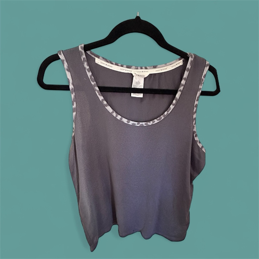 *3 for $20* Lucky Brand Soft Charcoal Tank Top with Cheetah Patterned Trim